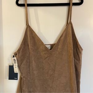 Wilfred Tan Suede-Look Spaghetti Strap V-Neck Mini Dress